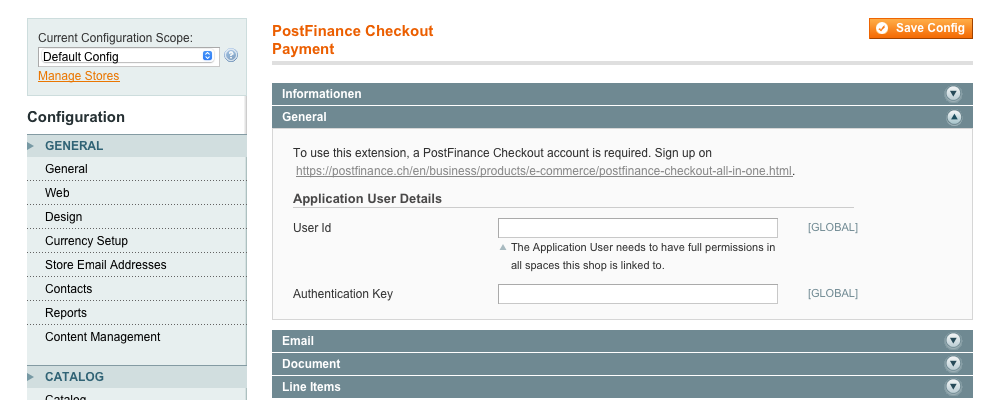 application user configuration