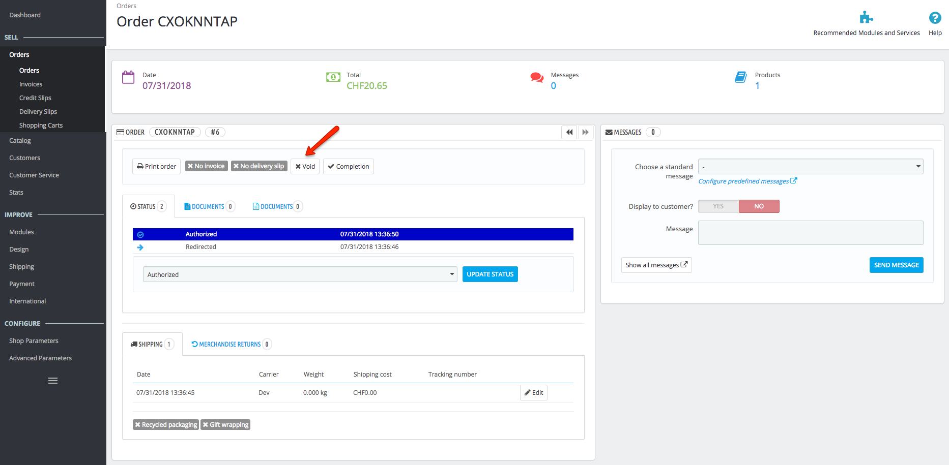 prestashop 1.7 void
